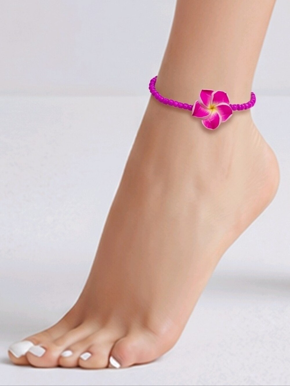 Hot Pink Plumeria Anklet Tropical Flower Beachy Hawaiian Jewelry Barbiecore Y2K